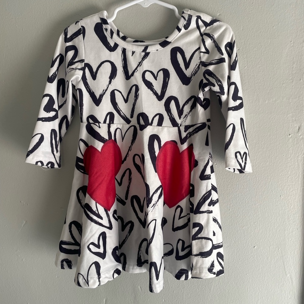 Black White & Red Heart Dress 12-18 Months Toddler Girls